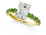 Yellow gold Emerald Cut Diamond Side Stone Solitaire Ring with Round with Peridot side stone and Four-Prong Setting_1