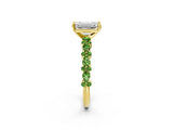 Yellow gold Emerald Cut Diamond Side Stone Solitaire Ring with Round with Peridot side stone and Four-Prong Setting_2