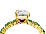 Yellow gold Emerald Cut Diamond Side Stone Solitaire Ring with Round with Peridot side stone and Four-Prong Setting_4