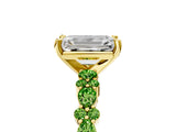 Yellow gold Emerald Cut Diamond Side Stone Solitaire Ring with Round with Peridot side stone and Four-Prong Setting_5
