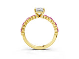 Yellow gold Emerald Cut Diamond Side Stone Solitaire Ring with Round with Pink Sapphire side stone and Four-Prong Setting_3