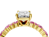 Yellow gold Emerald Cut Diamond Side Stone Solitaire Ring with Round with Pink Sapphire side stone and Four-Prong Setting_4