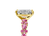 Yellow gold Emerald Cut Diamond Side Stone Solitaire Ring with Round with Pink Sapphire side stone and Four-Prong Setting_5