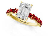 Yellow gold Emerald Cut Diamond Side Stone Solitaire Ring with Round with Ruby side stone and Four-Prong Setting_1
