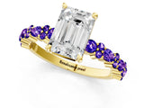 Yellow gold Emerald Cut Diamond Side Stone Solitaire Ring with Round with Tanzanite side stone and Four-Prong Setting_1