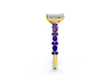 Yellow gold Emerald Cut Diamond Side Stone Solitaire Ring with Round with Tanzanite side stone and Four-Prong Setting_2