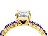 Yellow gold Emerald Cut Diamond Side Stone Solitaire Ring with Round with Tanzanite side stone and Four-Prong Setting_4