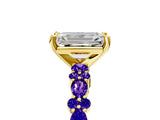 Yellow gold Emerald Cut Diamond Side Stone Solitaire Ring with Round with Tanzanite side stone and Four-Prong Setting_5