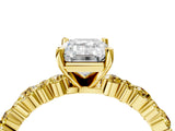 Yellow gold Emerald Cut Diamond Side Stone Solitaire Ring with Round with Yellow Sapphire side stone and Four-Prong Setting_4