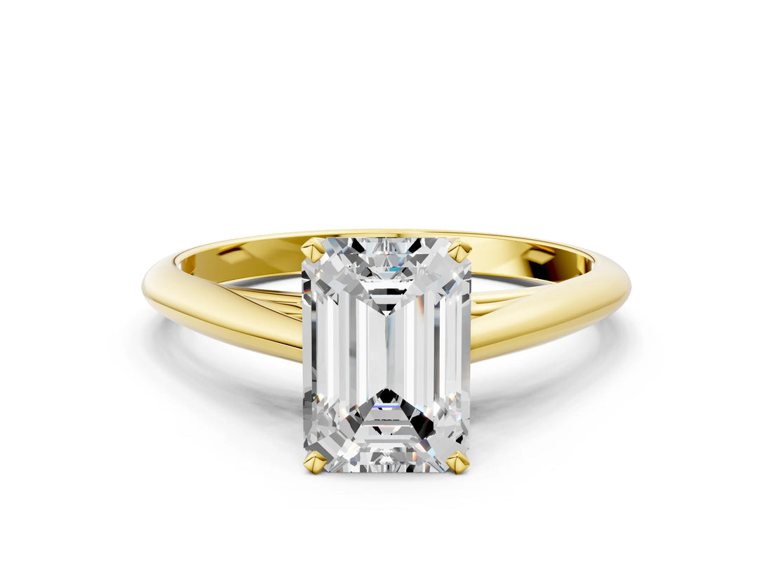 Yellow gold Emerald Cut Diamond Solitaire Engagement Ring with Cathedral Setting and Four-Prong Mount_244