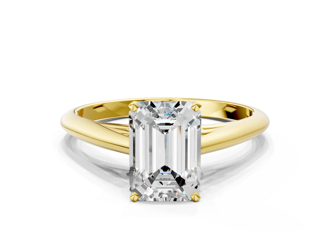 Yellow gold Emerald Cut Diamond Solitaire Engagement Ring with Cathedral Setting and Four-Prong Mount_79