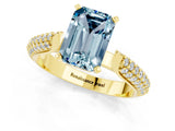 Yellow gold Emerald Cut Diamond Solitaire Engagement Ring with Pavé Band and Four-Prong Setting_1