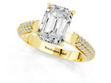 Yellow gold Emerald Cut Diamond Solitaire Engagement Ring with Pavé Band and Four-Prong Setting_1