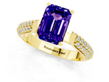 Yellow gold Emerald Cut Diamond Solitaire Engagement Ring with Pavé Band and Four-Prong Setting_1