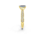 Yellow gold Emerald Cut Diamond Solitaire Engagement Ring with Pavé Band and Four-Prong Setting_2