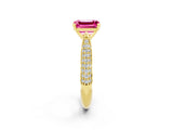 Yellow gold Emerald Cut Diamond Solitaire Engagement Ring with Pavé Band and Four-Prong Setting_2