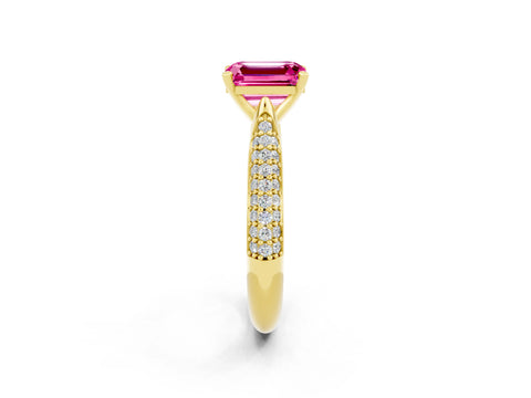 Yellow gold Emerald Cut Diamond Solitaire Engagement Ring with Pavé Band and Four-Prong Setting_2