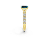 Yellow gold Emerald Cut Diamond Solitaire Engagement Ring with Pavé Band and Four-Prong Setting_2