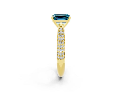 Yellow gold Emerald Cut Diamond Solitaire Engagement Ring with Pavé Band and Four-Prong Setting_2