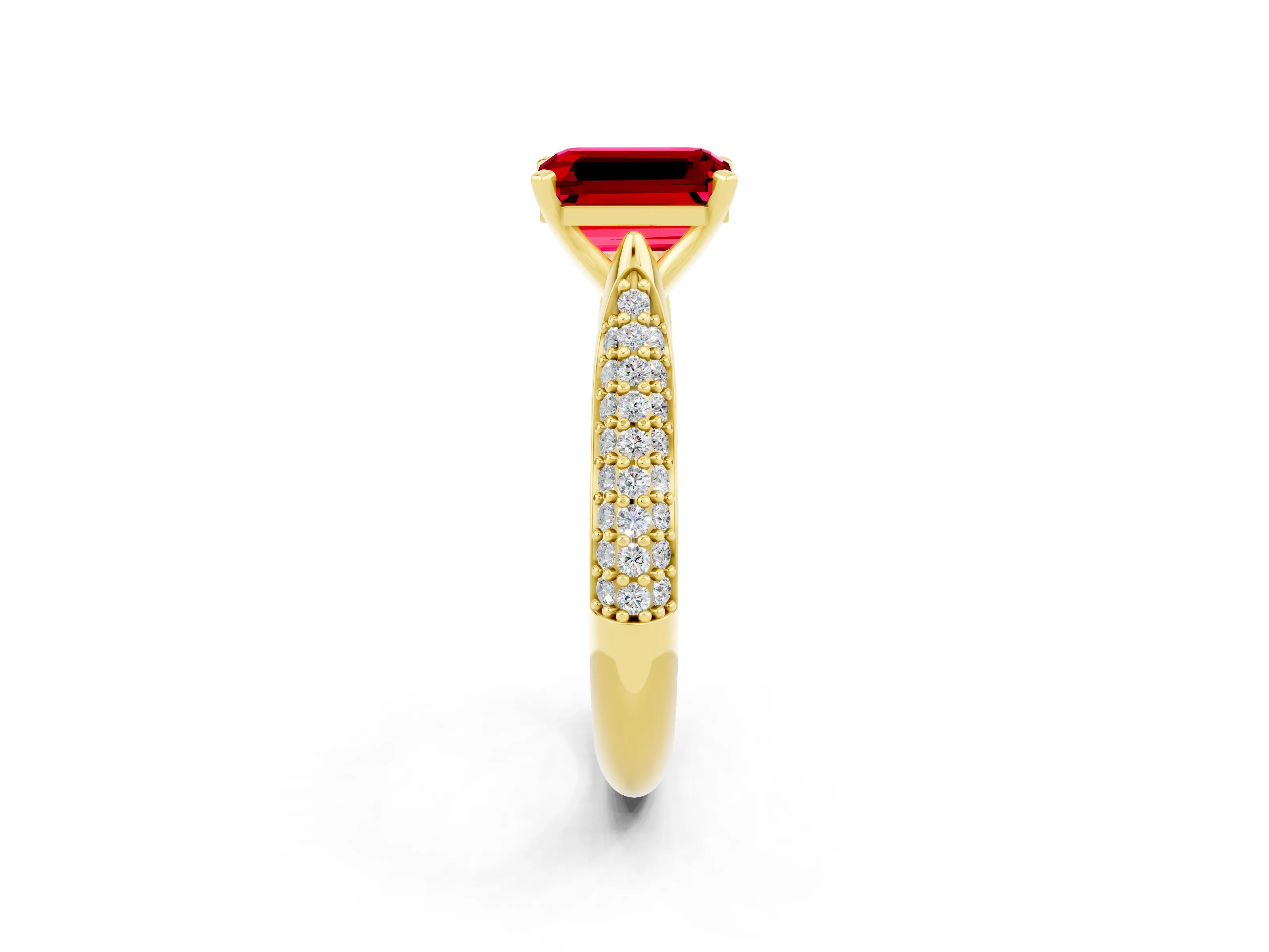 Yellow gold Emerald Cut Diamond Solitaire Engagement Ring with Pavé Band and Four-Prong Setting_2
