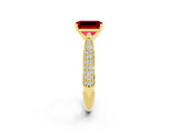 Yellow gold Emerald Cut Diamond Solitaire Engagement Ring with Pavé Band and Four-Prong Setting_2