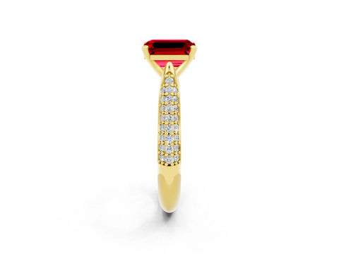 Yellow gold Emerald Cut Diamond Solitaire Engagement Ring with Pavé Band and Four-Prong Setting_2