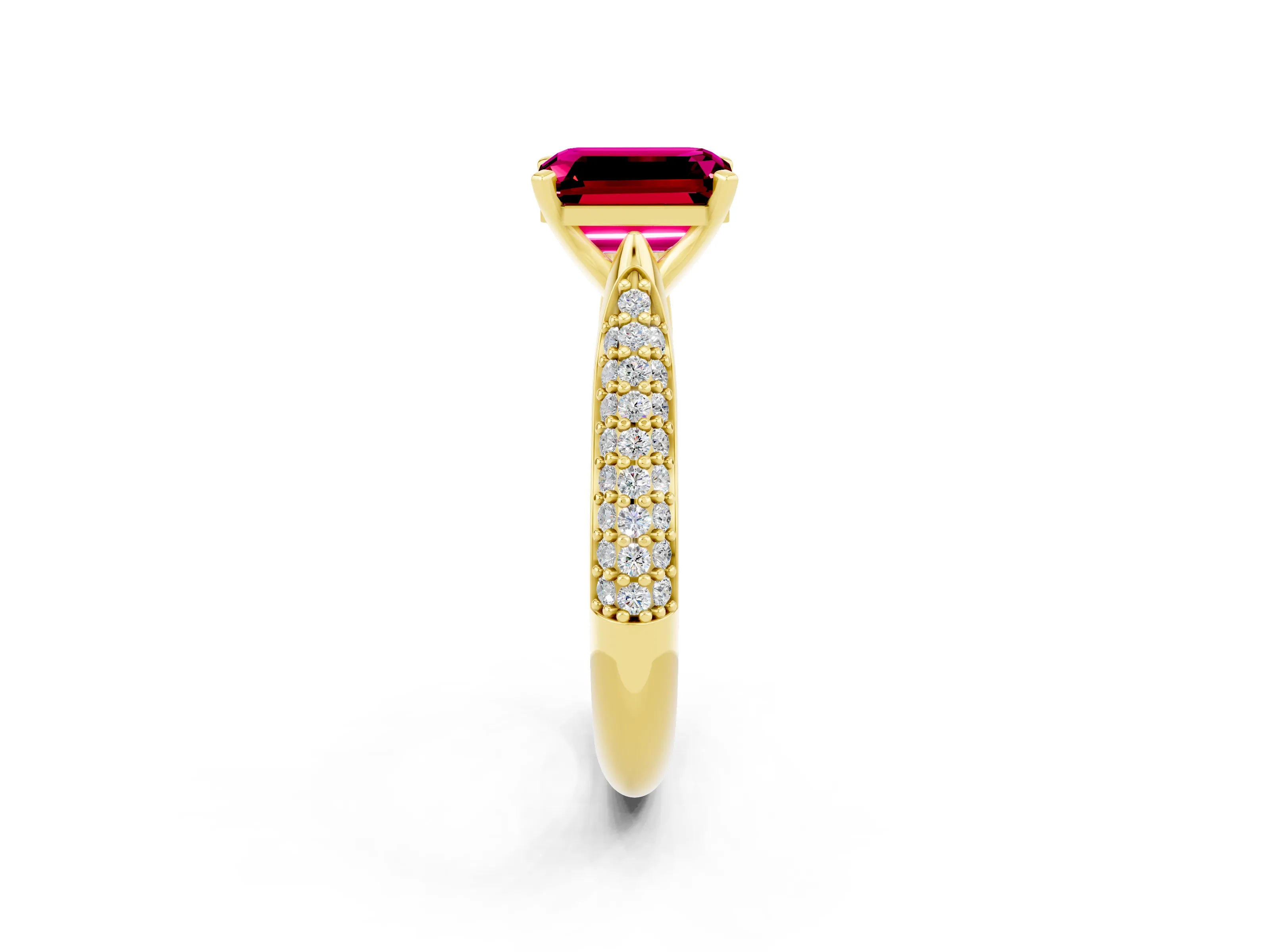 Yellow gold Emerald Cut Diamond Solitaire Engagement Ring with Pavé Band and Four-Prong Setting_2