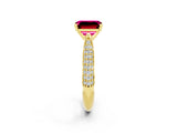 Yellow gold Emerald Cut Diamond Solitaire Engagement Ring with Pavé Band and Four-Prong Setting_2