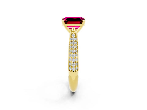 Yellow gold Emerald Cut Diamond Solitaire Engagement Ring with Pavé Band and Four-Prong Setting_2