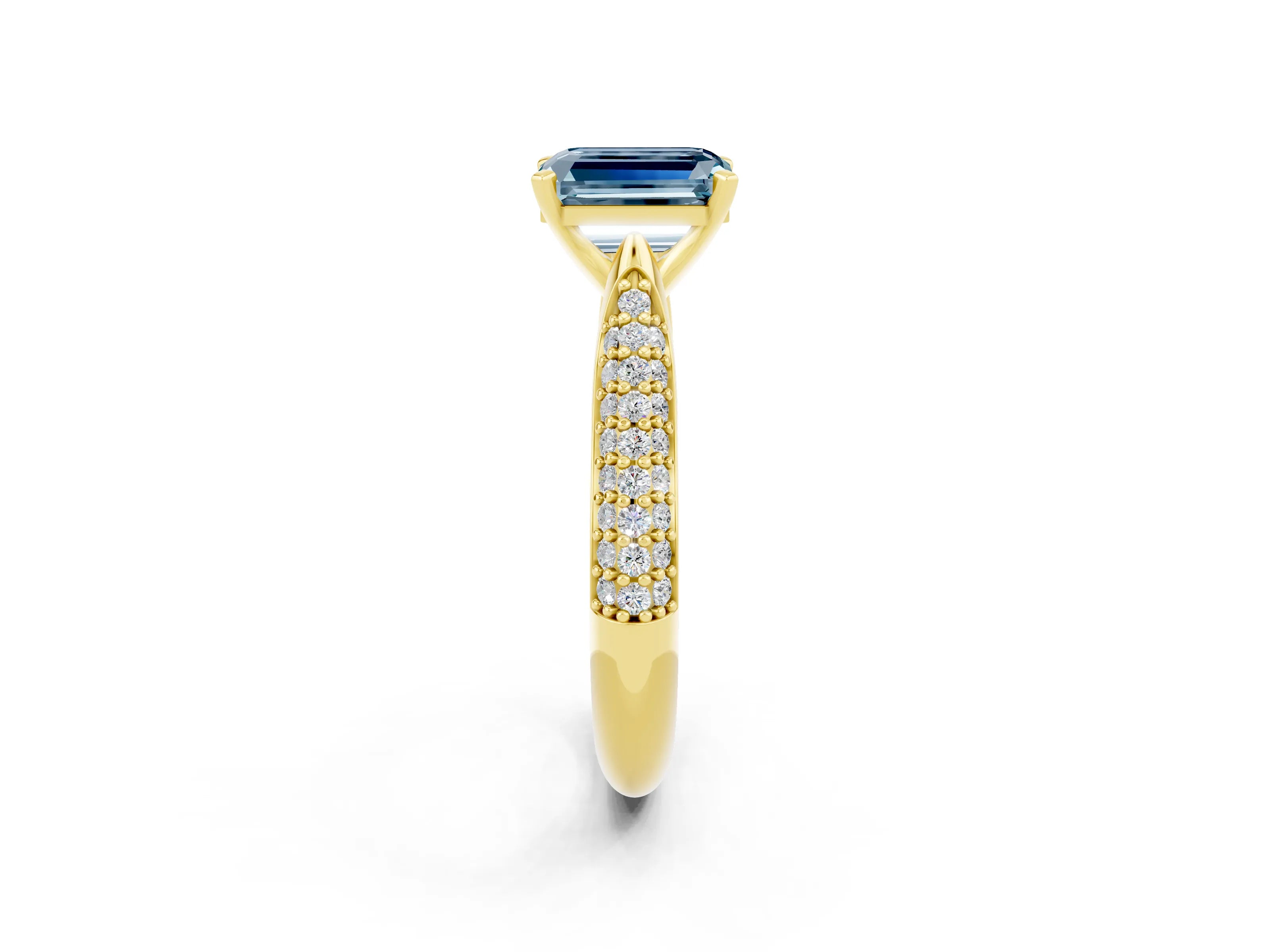 Yellow gold Emerald Cut Diamond Solitaire Engagement Ring with Pavé Band and Four-Prong Setting_2