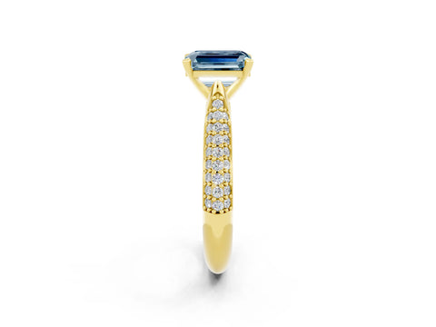 Yellow gold Emerald Cut Diamond Solitaire Engagement Ring with Pavé Band and Four-Prong Setting_2