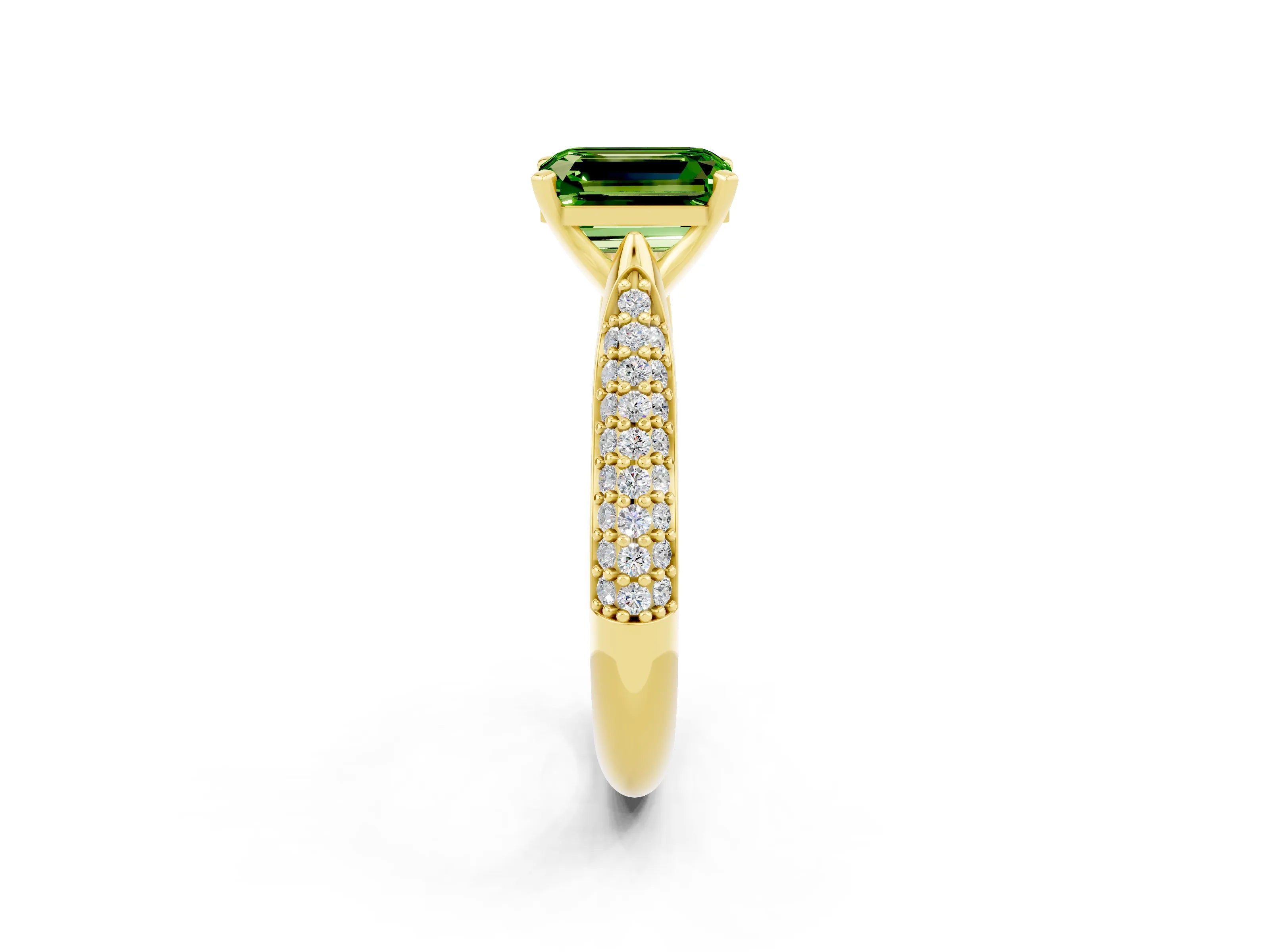 Yellow gold Emerald Cut Diamond Solitaire Engagement Ring with Pavé Band and Four-Prong Setting_2