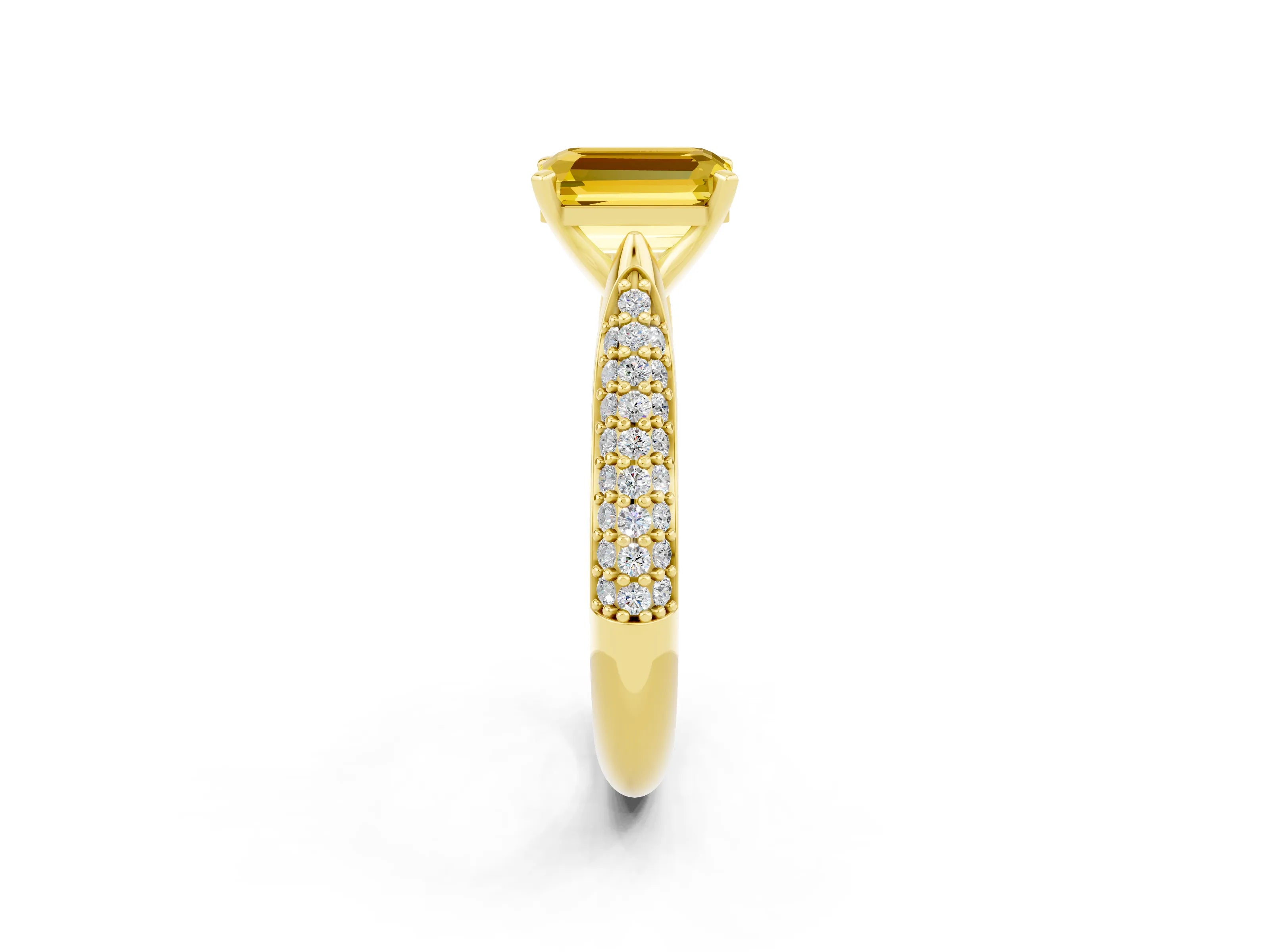 Yellow gold Emerald Cut Diamond Solitaire Engagement Ring with Pavé Band and Four-Prong Setting_2