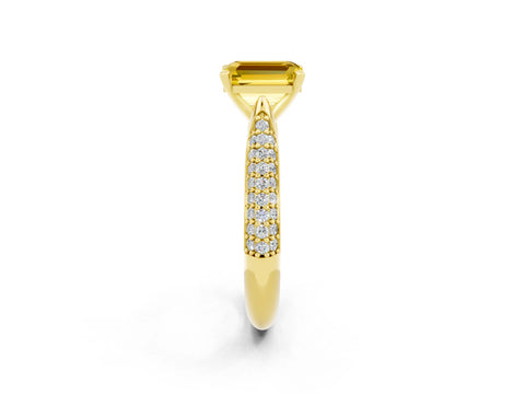 Yellow gold Emerald Cut Diamond Solitaire Engagement Ring with Pavé Band and Four-Prong Setting_2