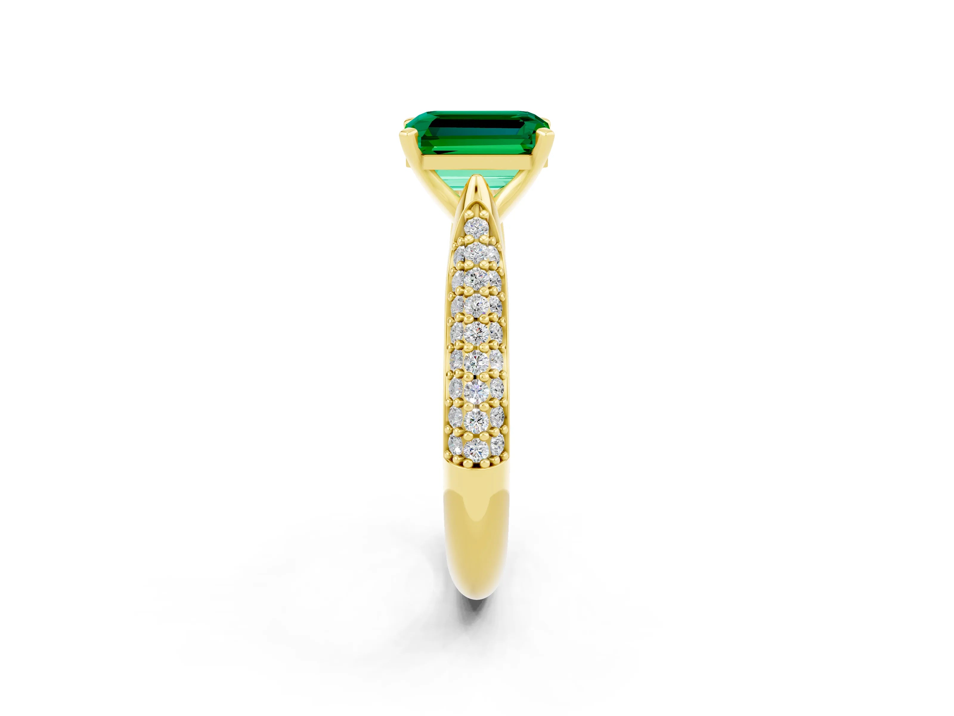 Yellow gold Emerald Cut Diamond Solitaire Engagement Ring with Pavé Band and Four-Prong Setting_2