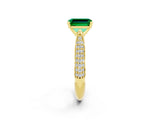 Yellow gold Emerald Cut Diamond Solitaire Engagement Ring with Pavé Band and Four-Prong Setting_2