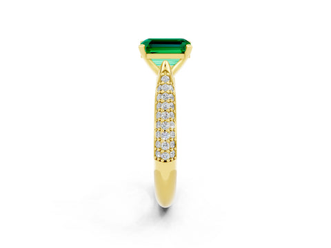 Yellow gold Emerald Cut Diamond Solitaire Engagement Ring with Pavé Band and Four-Prong Setting_2