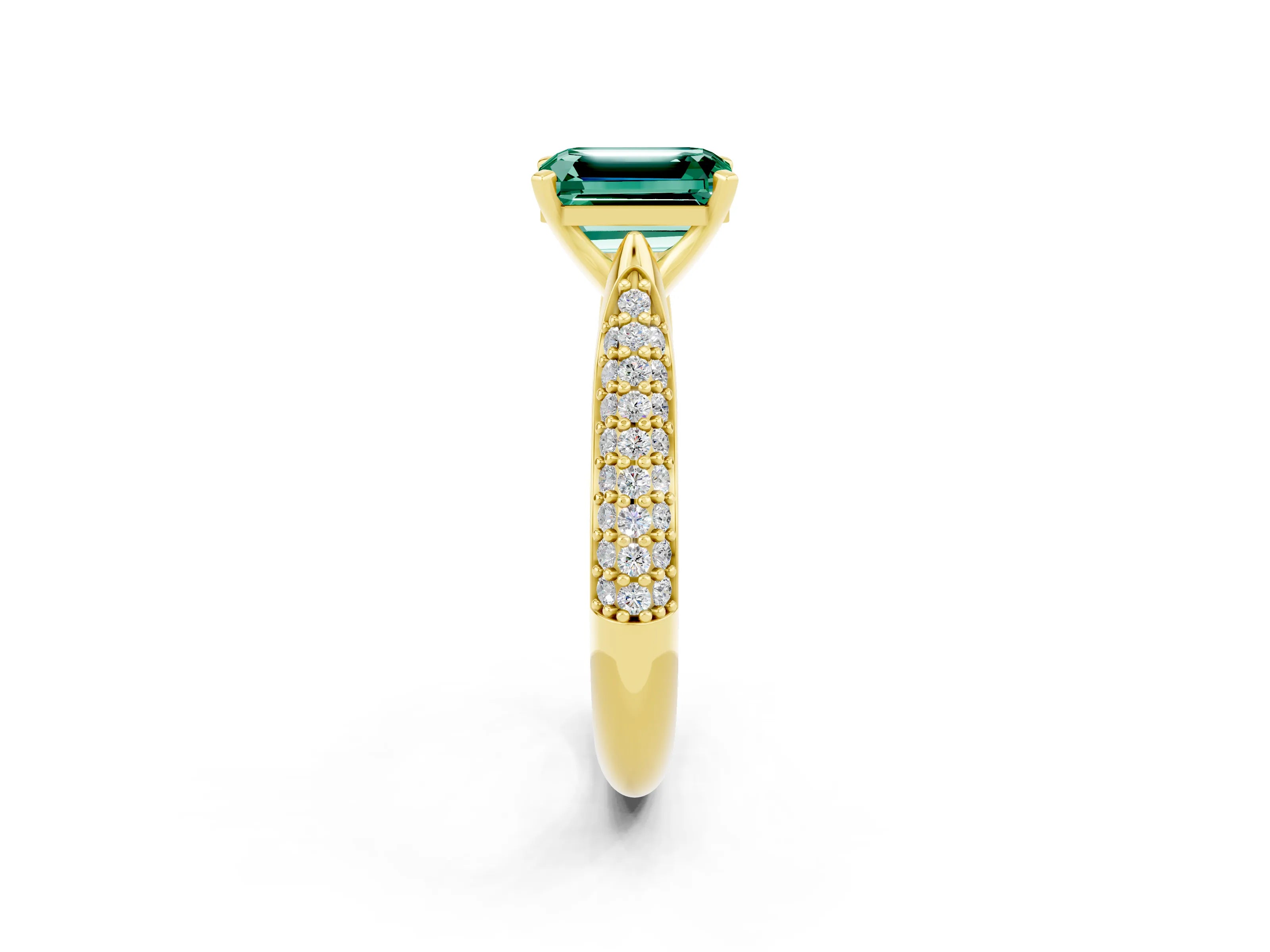 Yellow gold Emerald Cut Diamond Solitaire Engagement Ring with Pavé Band and Four-Prong Setting_2