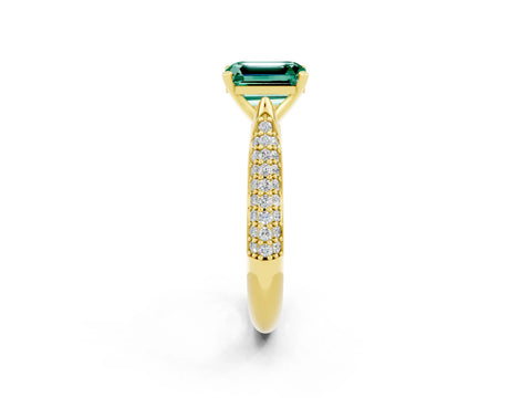 Yellow gold Emerald Cut Diamond Solitaire Engagement Ring with Pavé Band and Four-Prong Setting_2