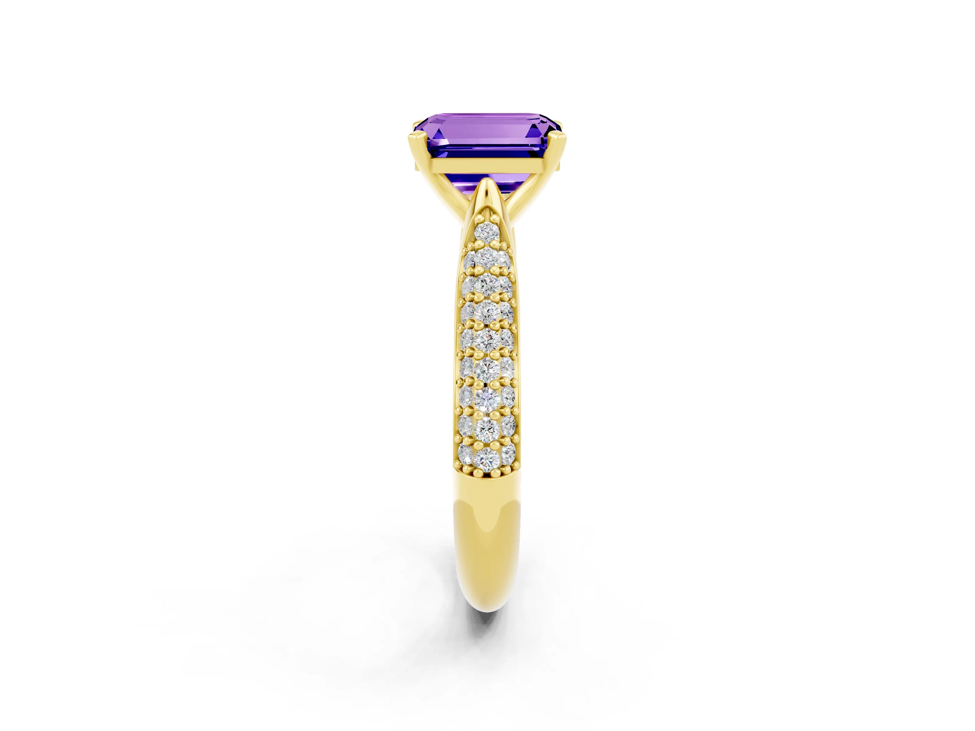 Yellow gold Emerald Cut Diamond Solitaire Engagement Ring with Pavé Band and Four-Prong Setting_2