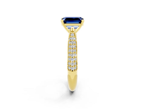 Yellow gold Emerald Cut Diamond Solitaire Engagement Ring with Pavé Band and Four-Prong Setting_2