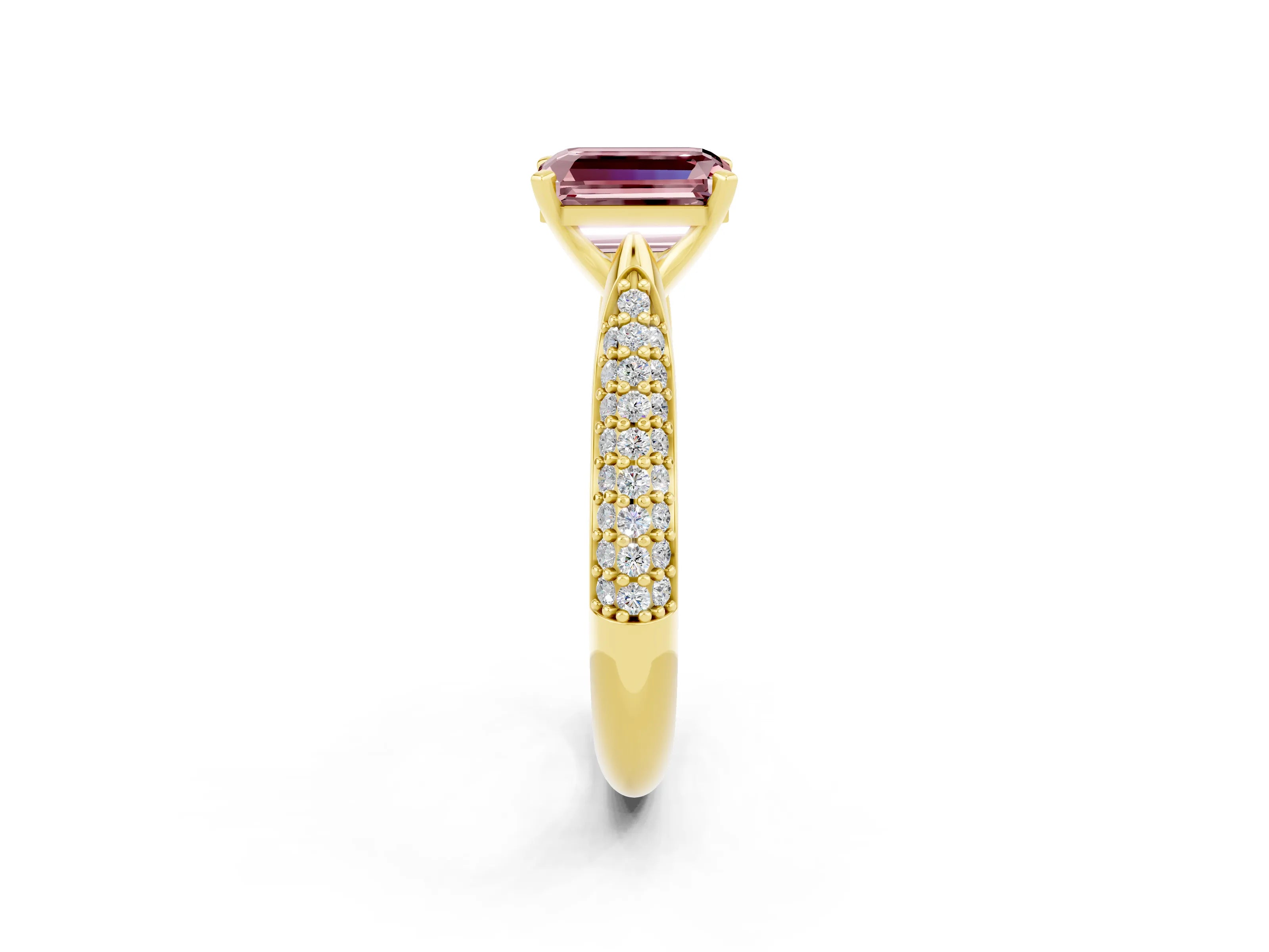 Yellow gold Emerald Cut Diamond Solitaire Engagement Ring with Pavé Band and Four-Prong Setting_2
