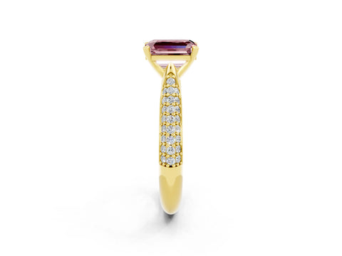 Yellow gold Emerald Cut Diamond Solitaire Engagement Ring with Pavé Band and Four-Prong Setting_2