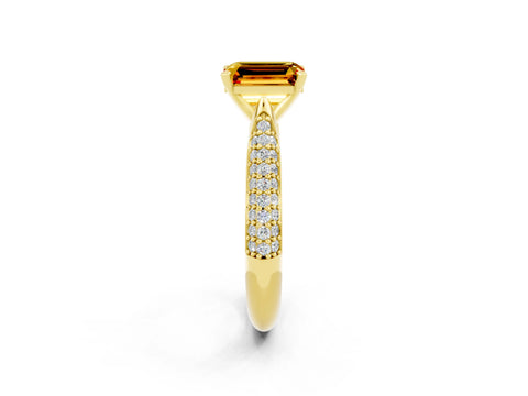 Yellow gold Emerald Cut Diamond Solitaire Engagement Ring with Pavé Band and Four-Prong Setting_2
