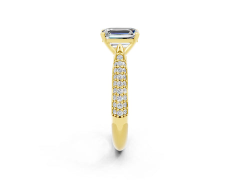 Yellow gold Emerald Cut Diamond Solitaire Engagement Ring with Pavé Band and Four-Prong Setting_2