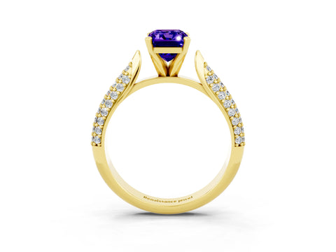 Yellow gold Emerald Cut Diamond Solitaire Engagement Ring with Pavé Band and Four-Prong Setting_3