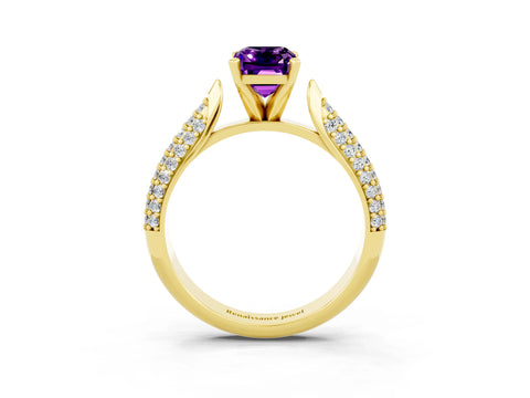 Yellow gold Emerald Cut Diamond Solitaire Engagement Ring with Pavé Band and Four-Prong Setting_3