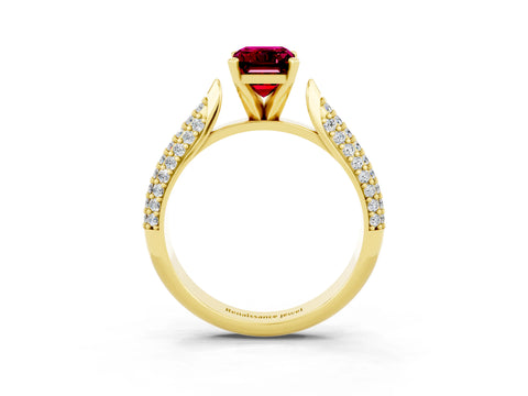 Yellow gold Emerald Cut Diamond Solitaire Engagement Ring with Pavé Band and Four-Prong Setting_3