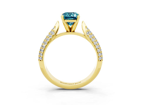 Yellow gold Emerald Cut Diamond Solitaire Engagement Ring with Pavé Band and Four-Prong Setting_3