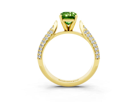 Yellow gold Emerald Cut Diamond Solitaire Engagement Ring with Pavé Band and Four-Prong Setting_3